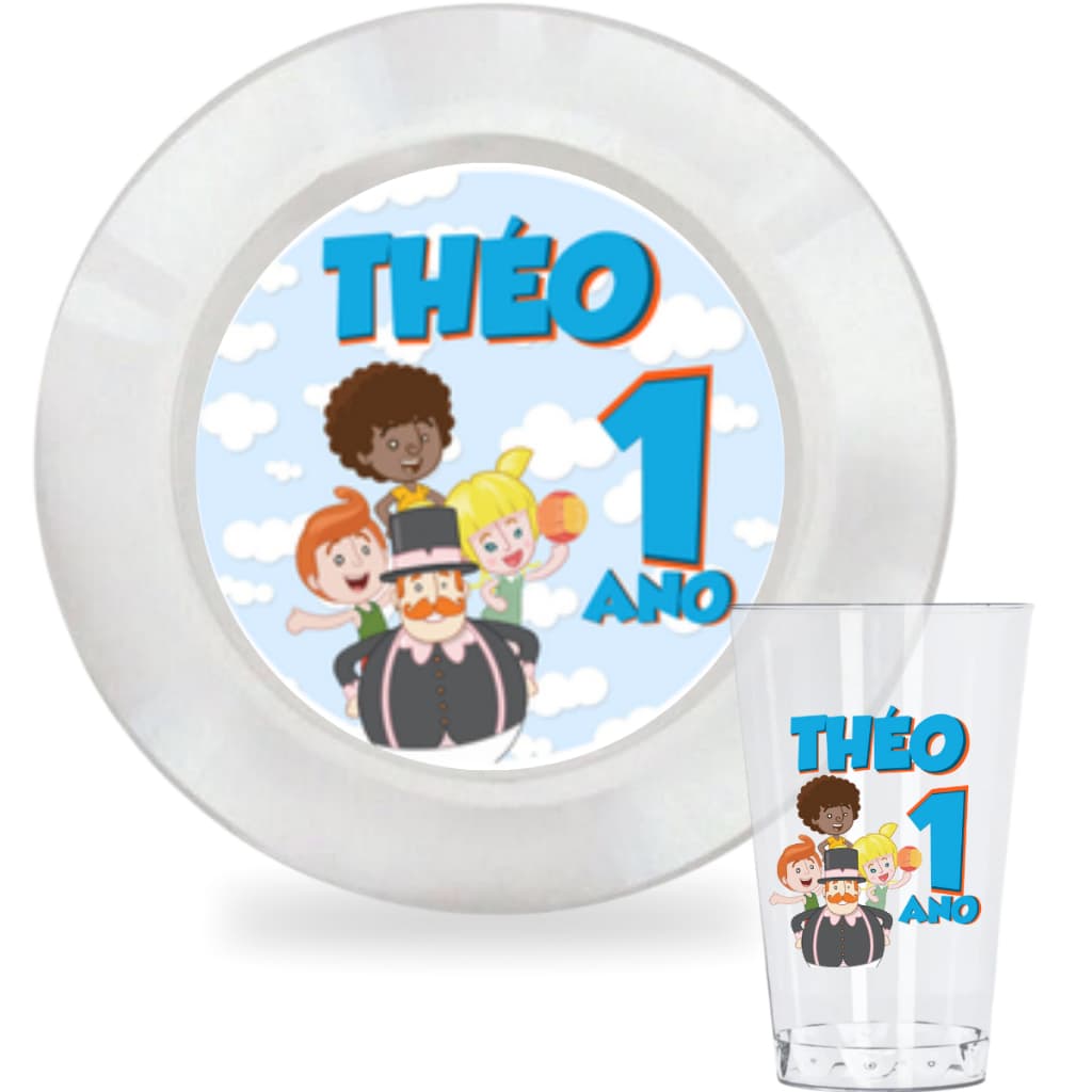Kit Prato de Bolo e Copo de Acrílico Descartável Personalizado Festa