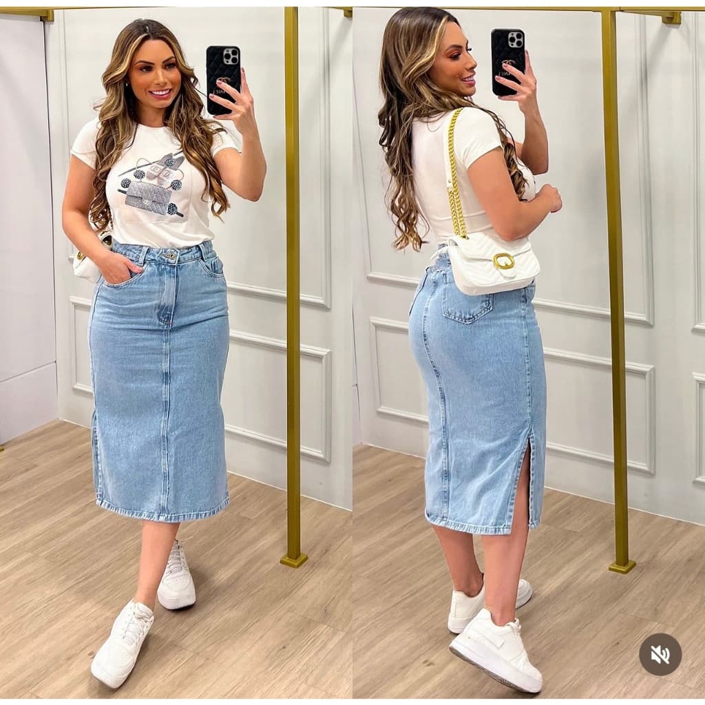 kissmelady 8288 8286 8266 Saia Midi Jeans Feminina Lisa