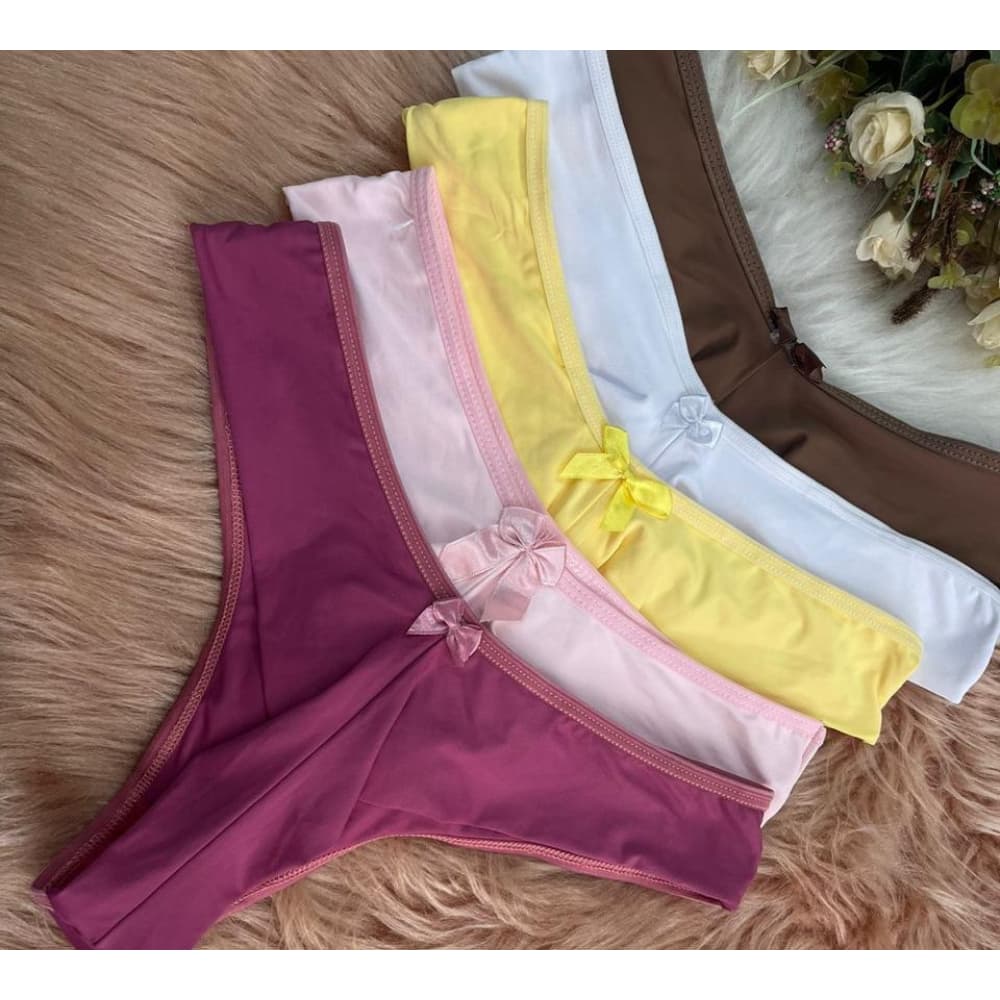 Kit 5 Calcinhas Fio Duplo Feminina Lisa | Cores Sortidas