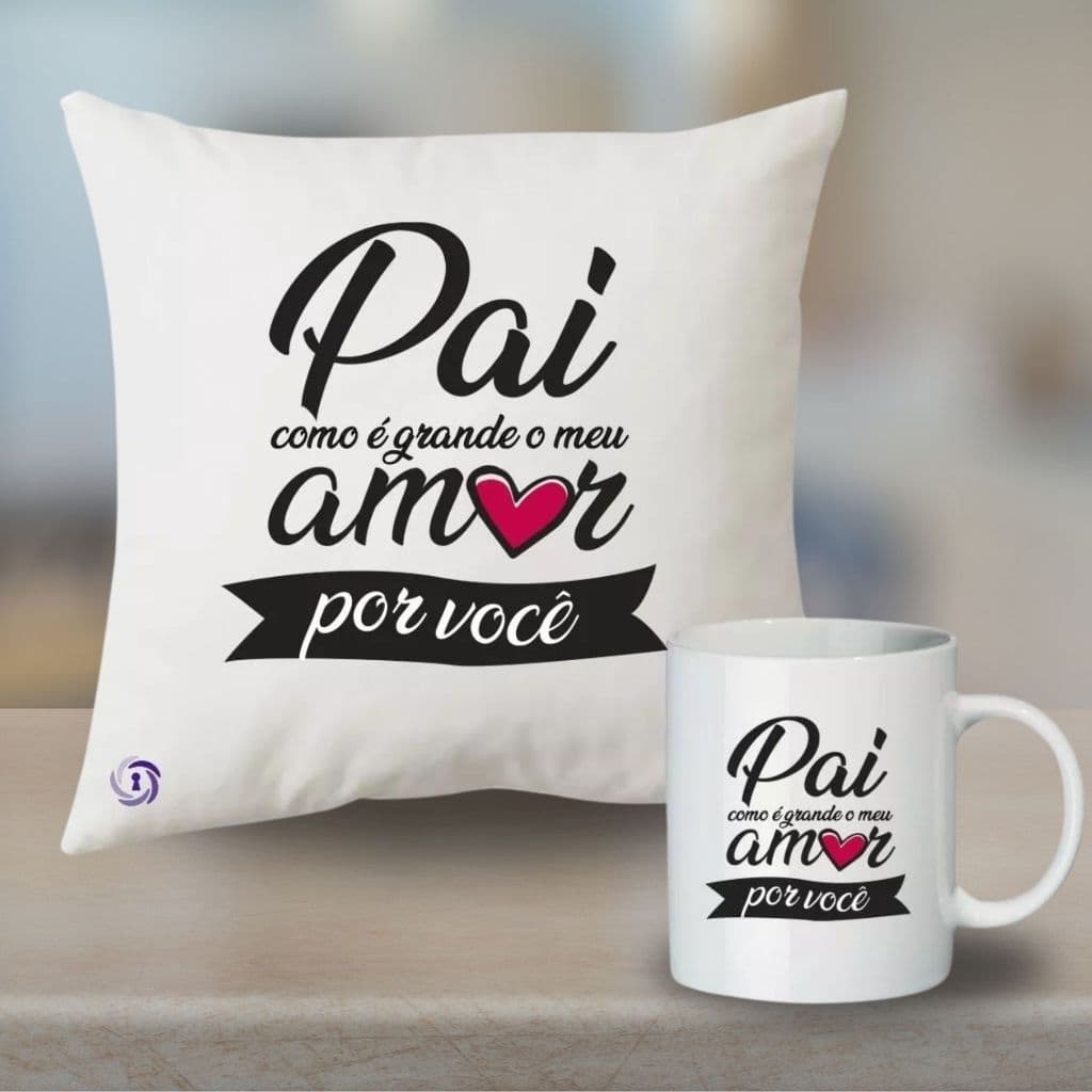 Kit Caneca e Almofada Personalizada Dia dos Pais Presente para Pai com Nome Caneca Cerâmica Almofada 30x30