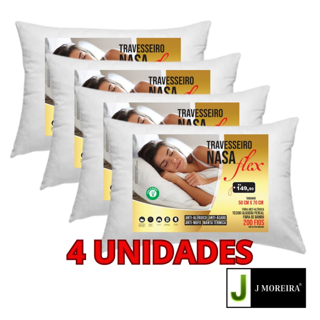 kit 4 Travesseiro Branco Percal Poliéster Alto  Suporte Firme Premium Fabricante