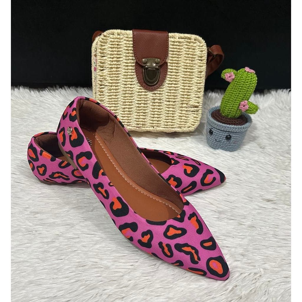 Sapatilha Feminina Basica Onça Pink Bico Fino Alongado Confort