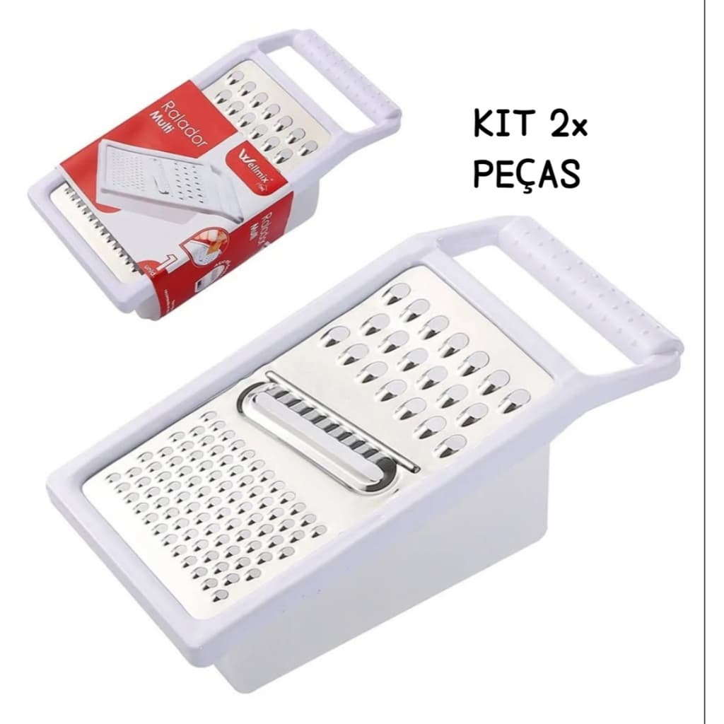 Kit com 2 Ralador Multiuso 3 em 1 Com Reservatório Inox Cortador Legumes Frutas Queijo Chocolate