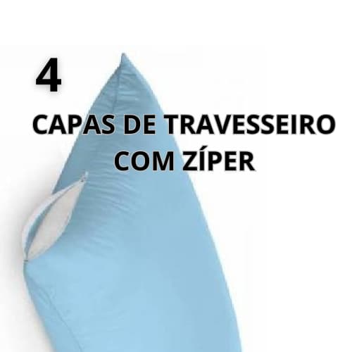 KIT 4 CAPAS DE TRAVESSEIRO AZUL COM ZIPER: FÁCIL DE LAVAR, AUMENTA A DURABIIDADE DO TRAVESSEIRO