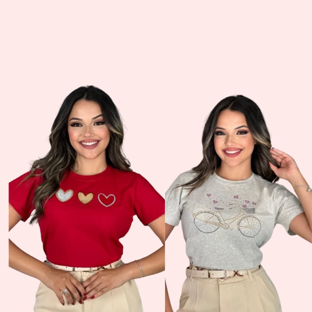 Kit 2 Camiseta T-shirt Feminina Baby Look Estampada 100% Algodão