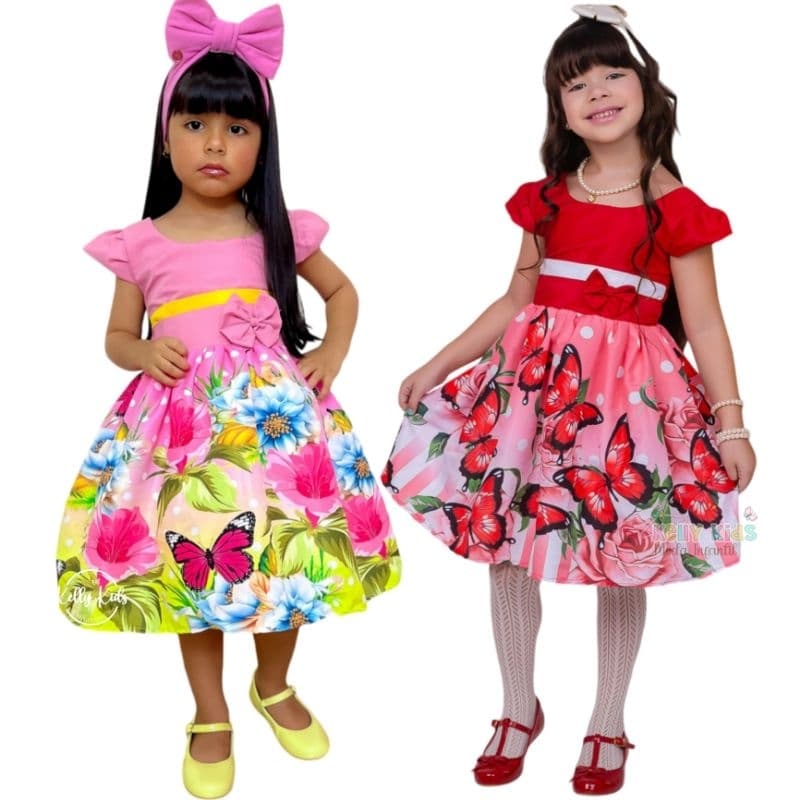 Vestido Infantil Floral flores e borboletas (ref01)