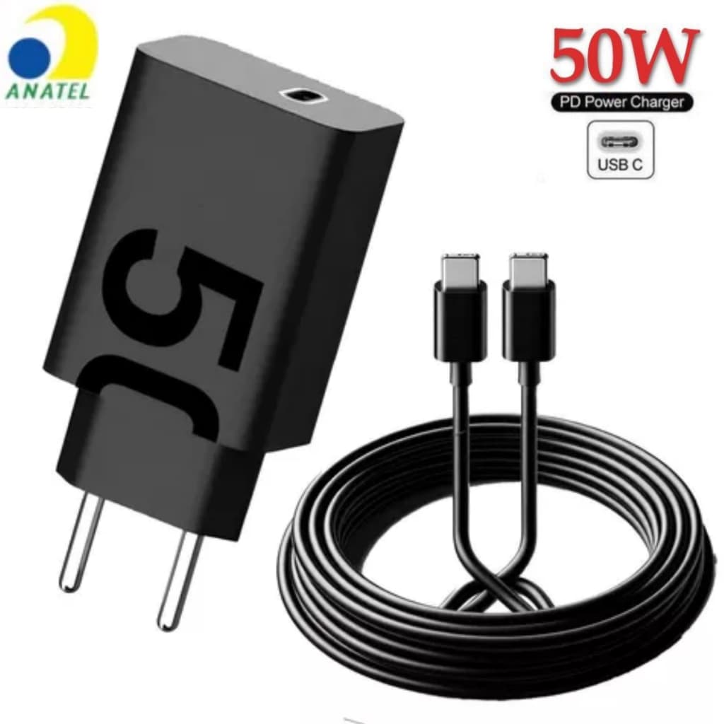 Carregador 50W Para G30 G20 G9 Play G10 E20 Edge S20 Fe S21 Ultra S22 S23 S24 A53 A54 A73 A74 Carregador Tipo C Original