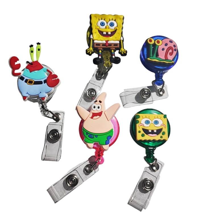 Porta Crachá Bob Esponja Retrátil Io-io Roller Clip Empresa Hospital Patrick Gary