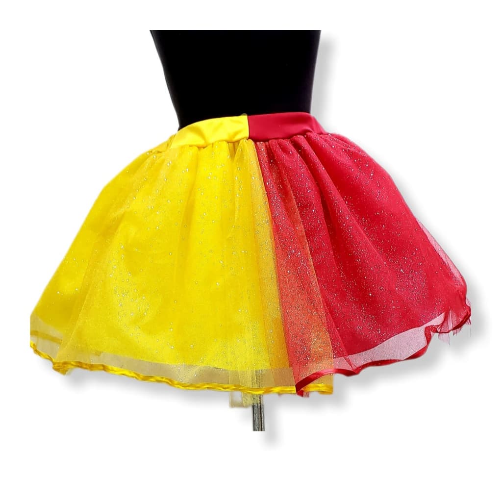 saia de tule Emília  com gliter ( cosplay /  carnaval / tutu / temática / palhaça ) vermelha/ amarela