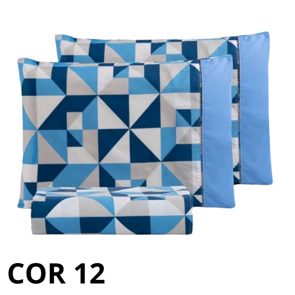 Jogo de Lençol Cama Casal Padrão 100% Algodão 200 Fios 3 Pçs Estampado