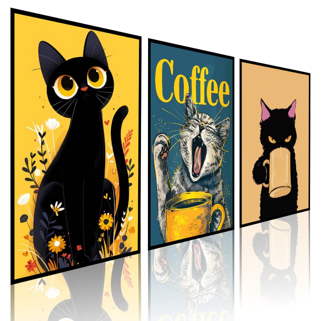 Kit 3 Quadros Decorativos Cantinho do café amor por Gatos e Cão