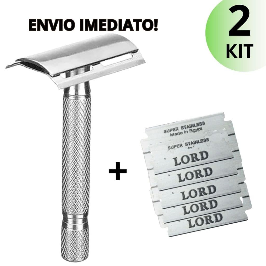Kit Aparelho de Barbear + 6 Laminas Barbeador Metal Recarregável Com Lamina
