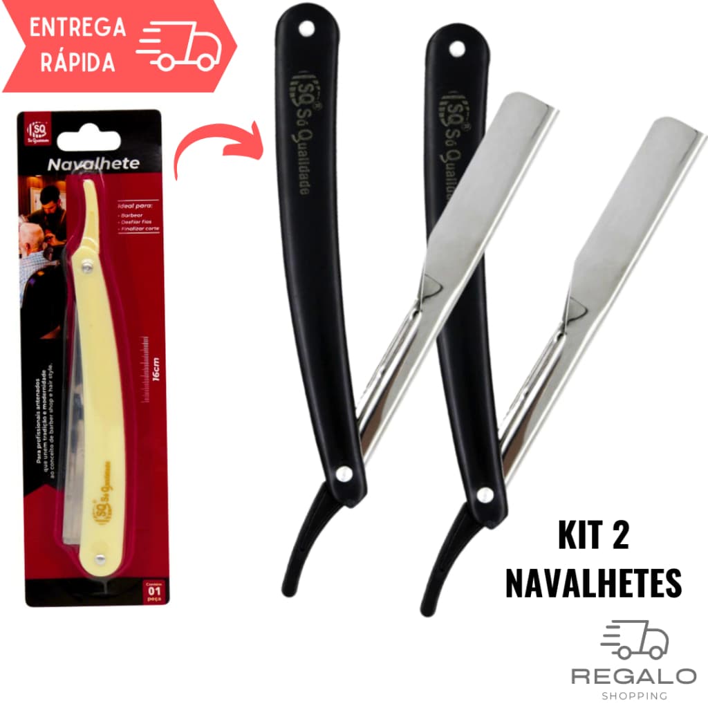 Kit 2 Navalhete Profissional para Barbear Aço Inox Navalha Lâmina Substituível Barbearia Barber Shop