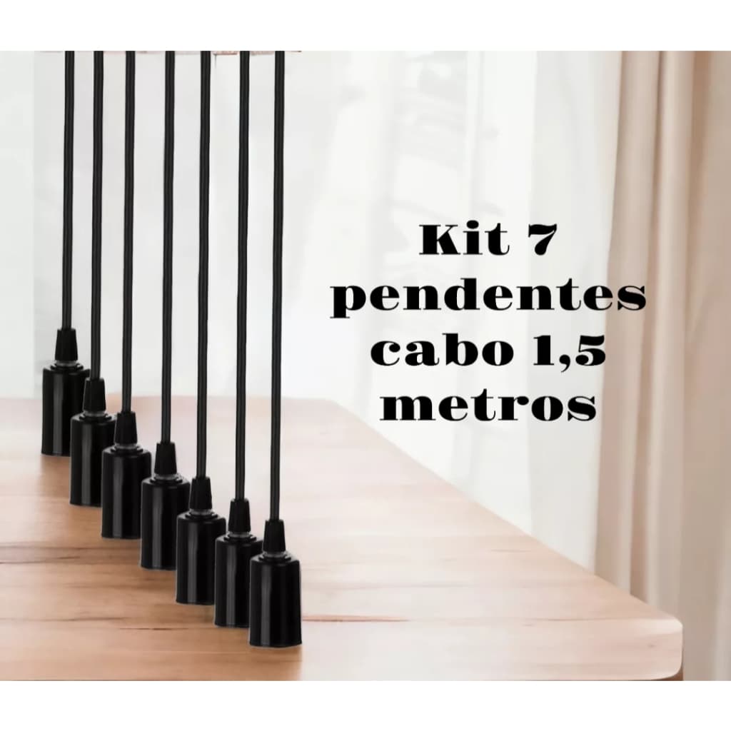 kit 7 pendentes fio de 1,5 metros com plug sem canopla para decoração de festas eventos