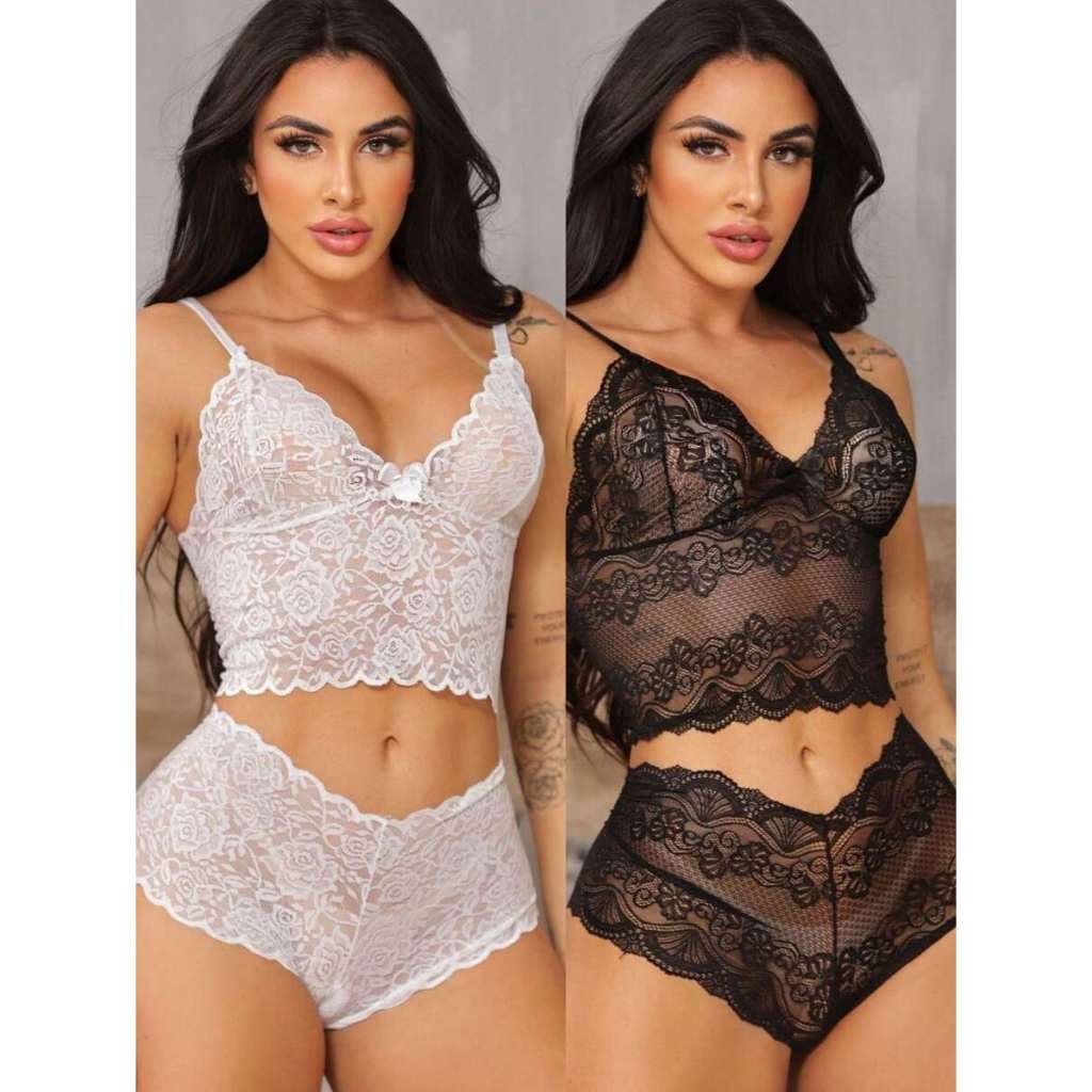Conjunto Renda Espera Marido Feminino Sensual Luxo shortinho Caleçon Promoção