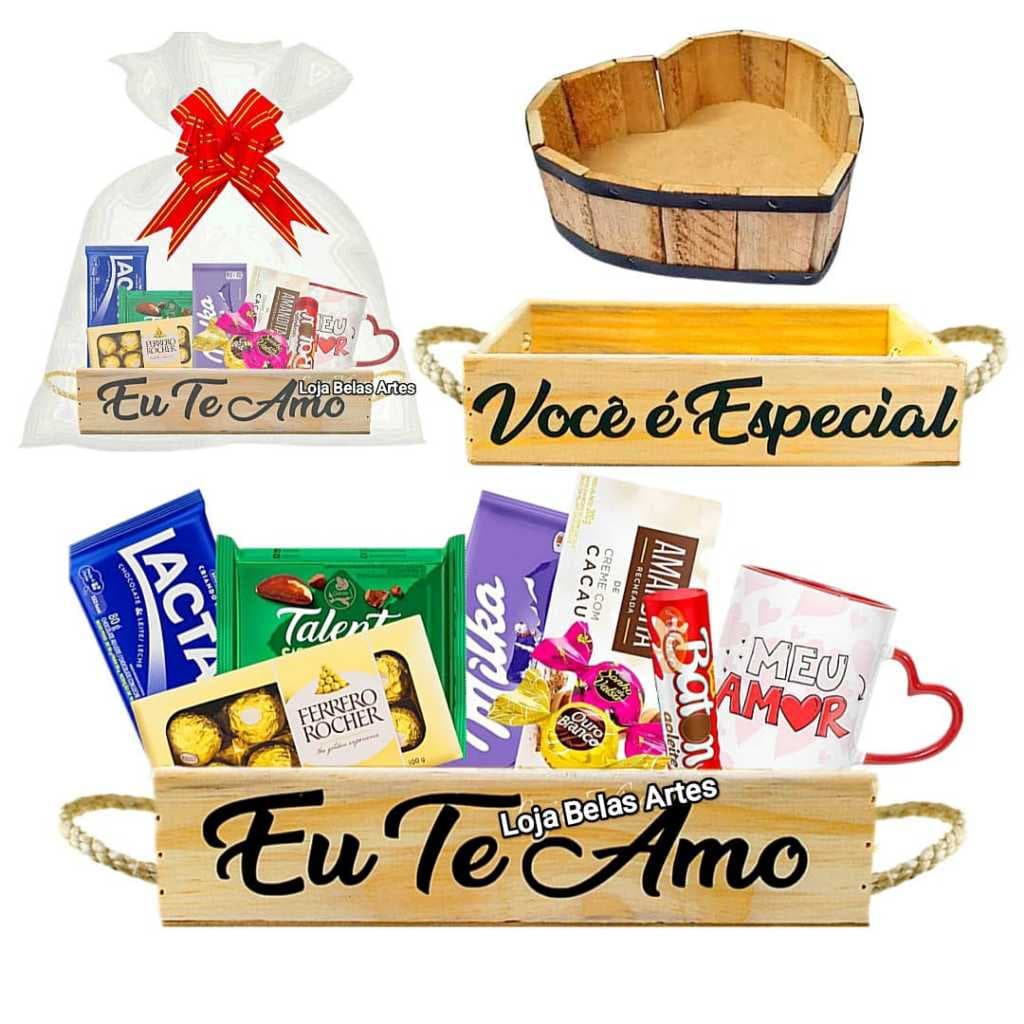 Kit Cesta Retangular + Laço + Saco + Palha