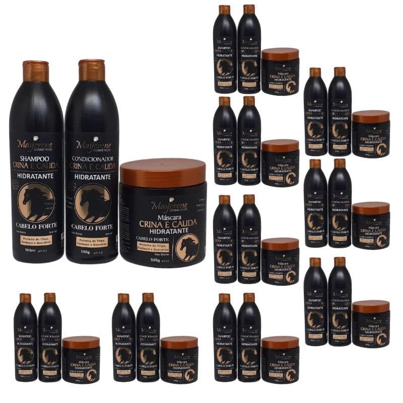10 Kits Crina e Cauda Cabelos Fortes Maycrene Cosméticos 30 Produtos