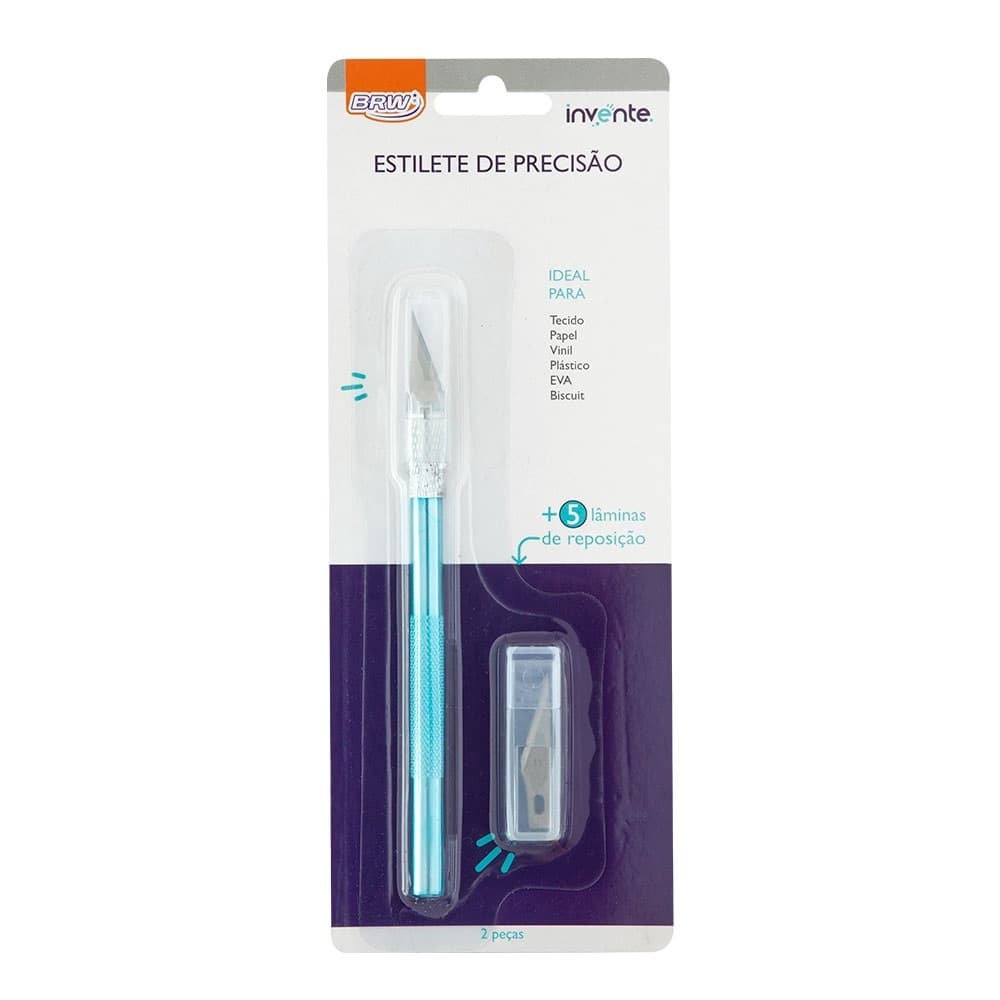 Estilete Bisturi com 6 Lâminas - Estilete de Precisão 14,5cm Invente BRW
