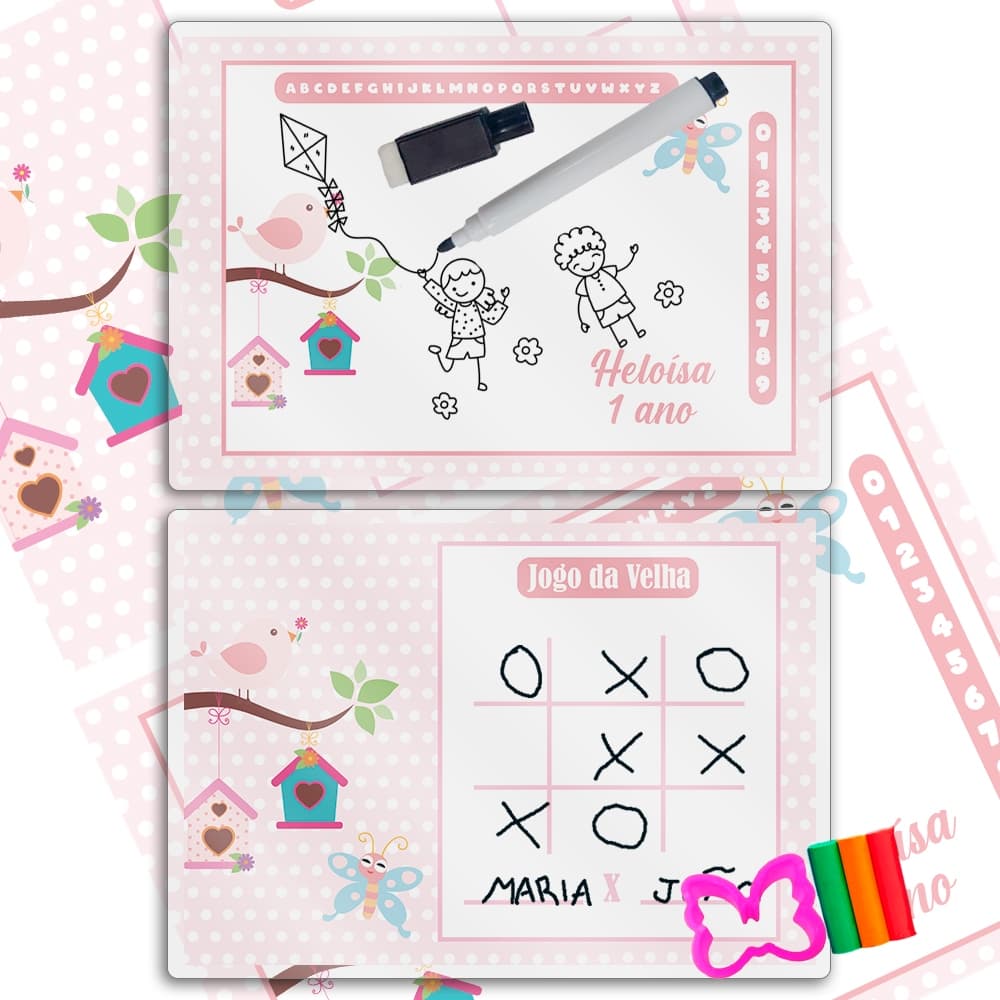 10 Lembrancinhas Festa Infantil Lousa Mágica + Caneta + Kit Massinha Personalizada Jardim Encantado
