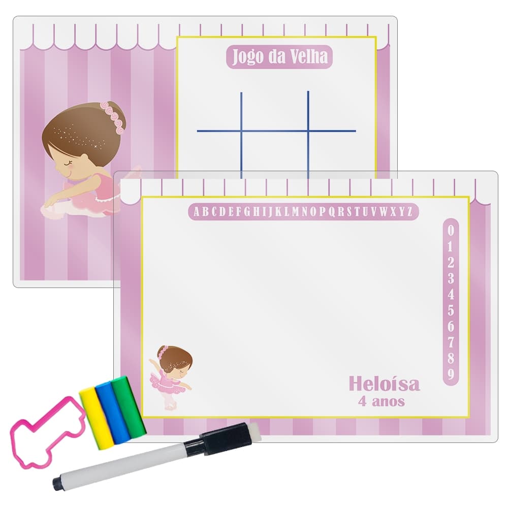 10 Lembrancinhas Festa Infantil Lousa Mágica + Caneta + Kit Massinha Personalizada Tema Bailarina