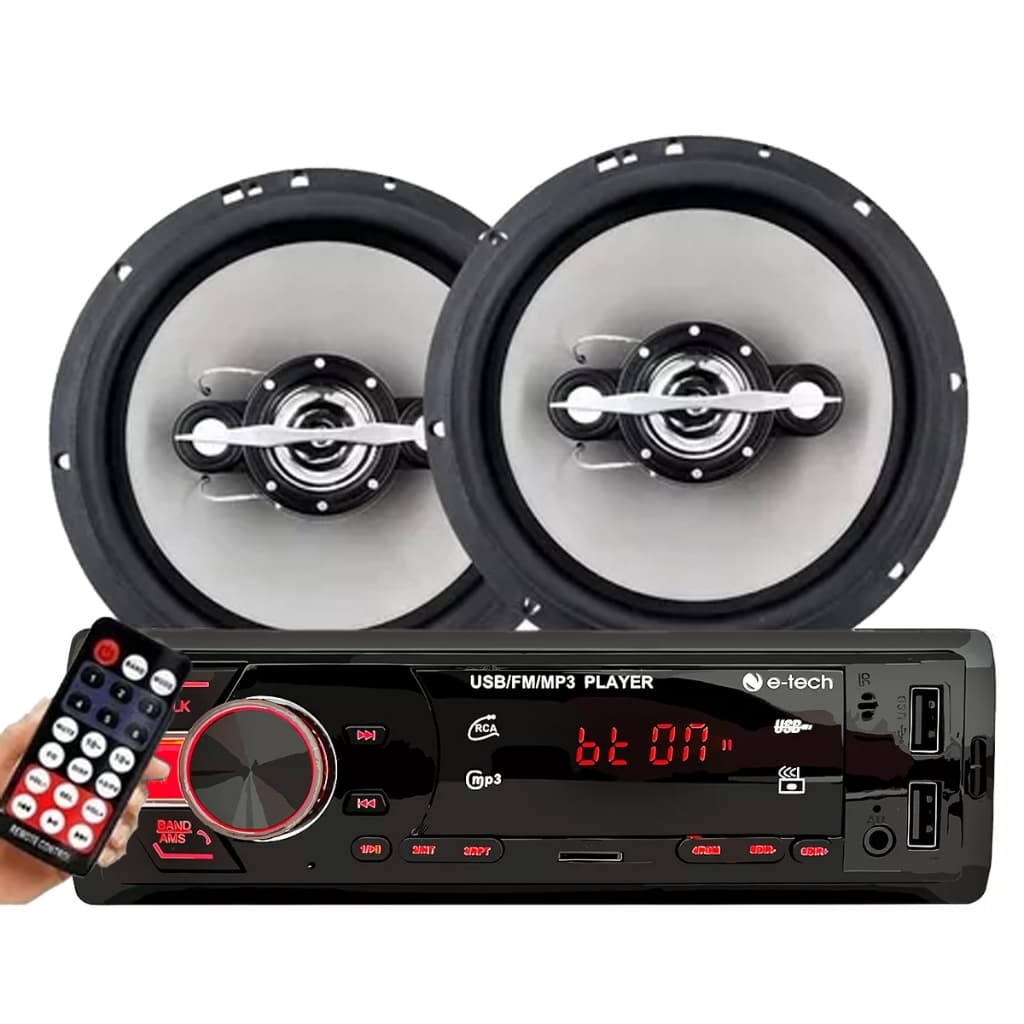 Kit Som Carro Radio Mp3 Bt 2 Usb E Par Alto Falantes 6 Polegadas