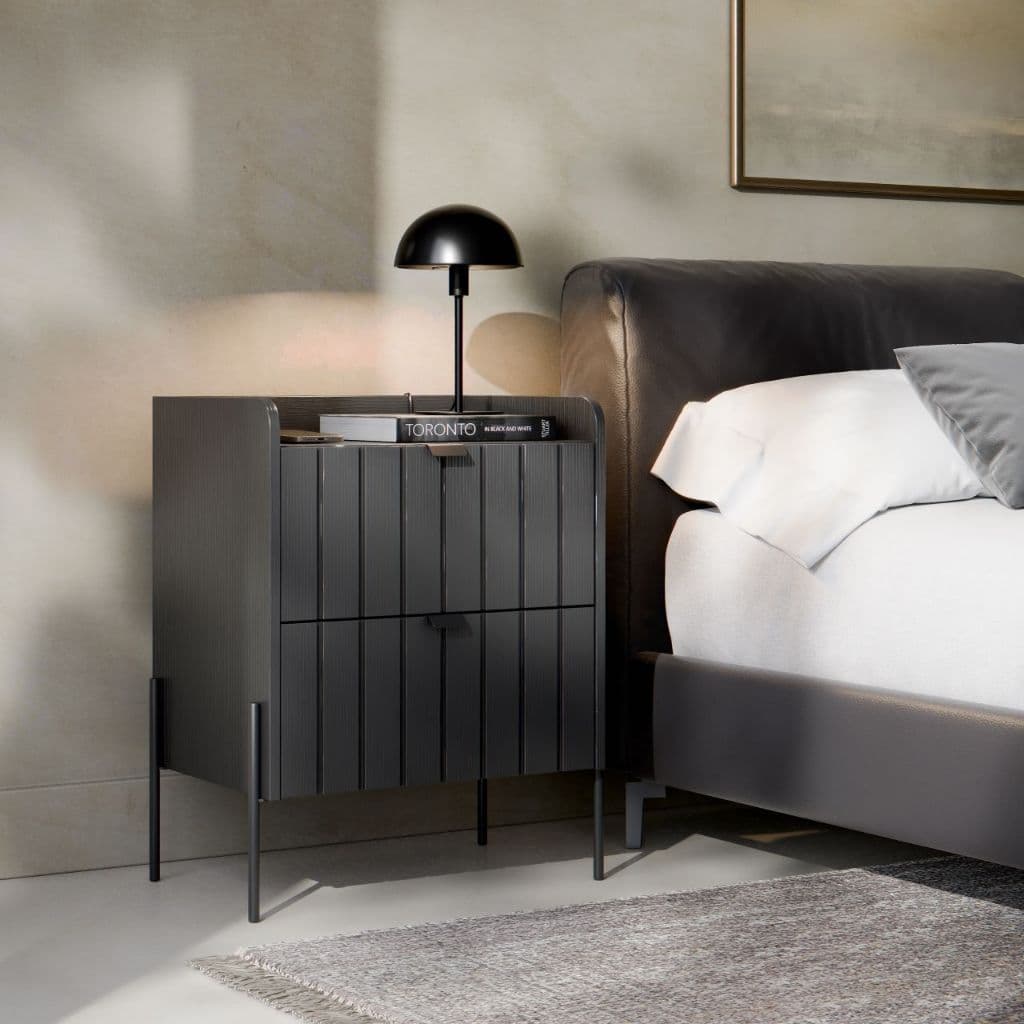 Mesa de Cabeceira Vênus 45cm Design Moderno Com Pés E Puxadores em Aço Carbono