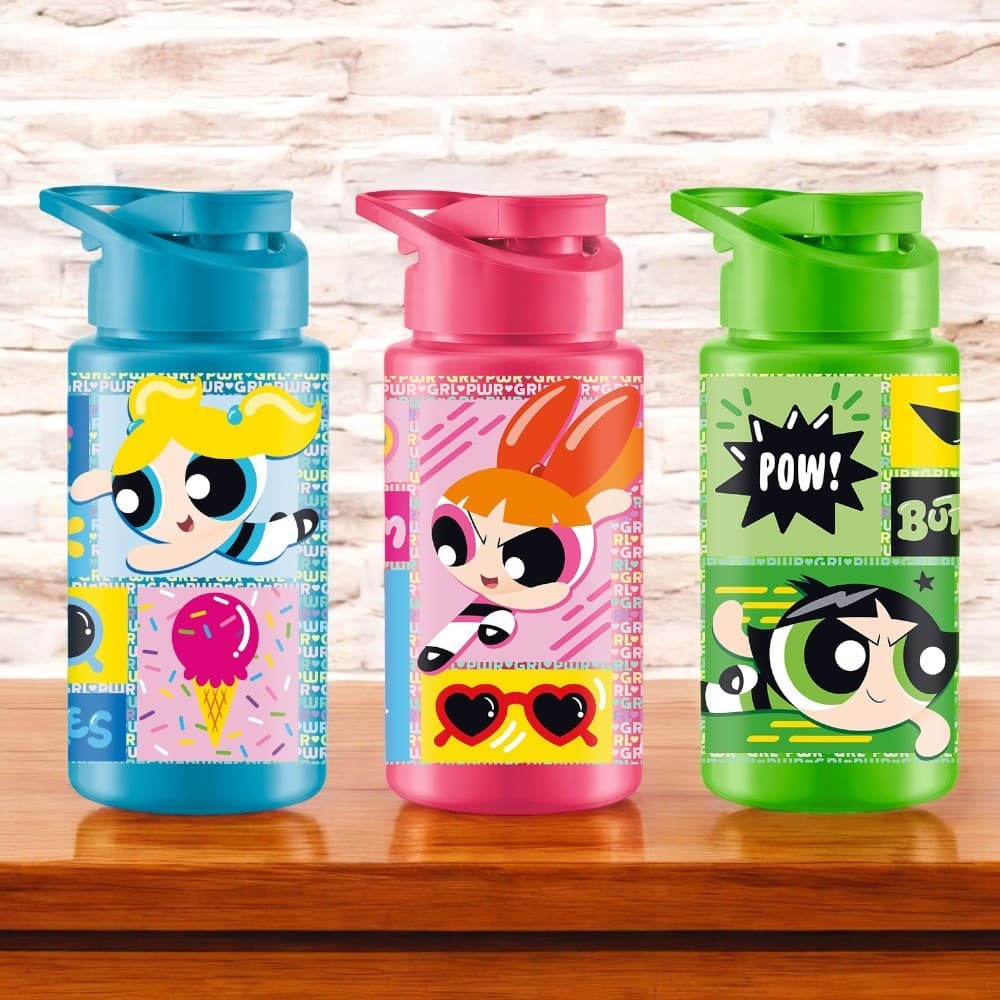 Garrafa Squeeze de Plástico c/ alça Meninas Super Poderosas Docinho Lindinha e Florzinha 500ml