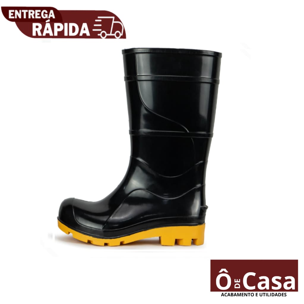bota galocha preta cano médio pvc motoboy impermeável chuva motociclista segurança limpeza