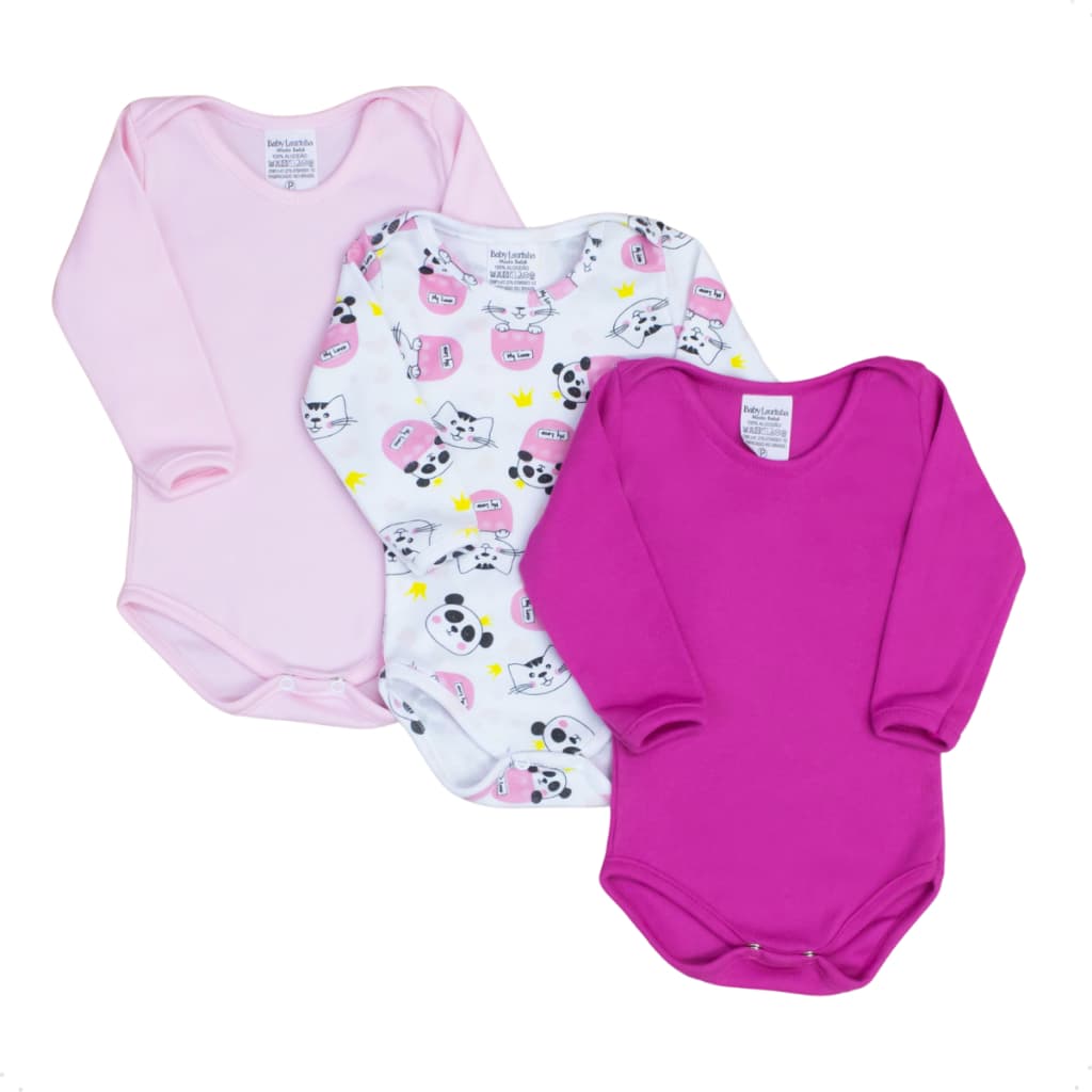 Trio de Body Bebe Menina Malha Ribana 100% Algodão Fresco e Antialérgico Facil Vestir Roupas de Bebê