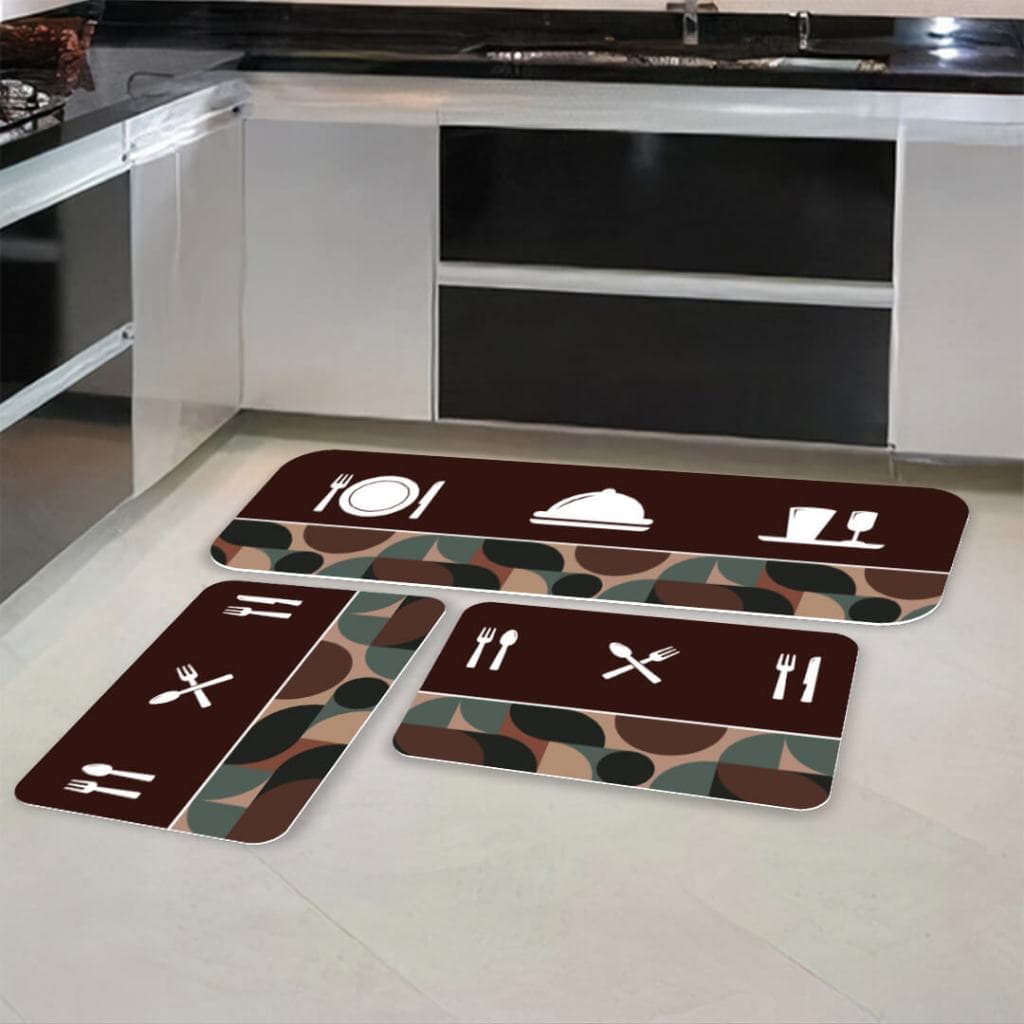 Tapetes de Cozinha 3 Peças Utensílios Único Antiderrapante.