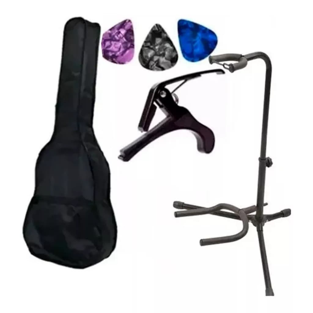Suporte De Chão Violão + Capotraste + Capa + Palhetas