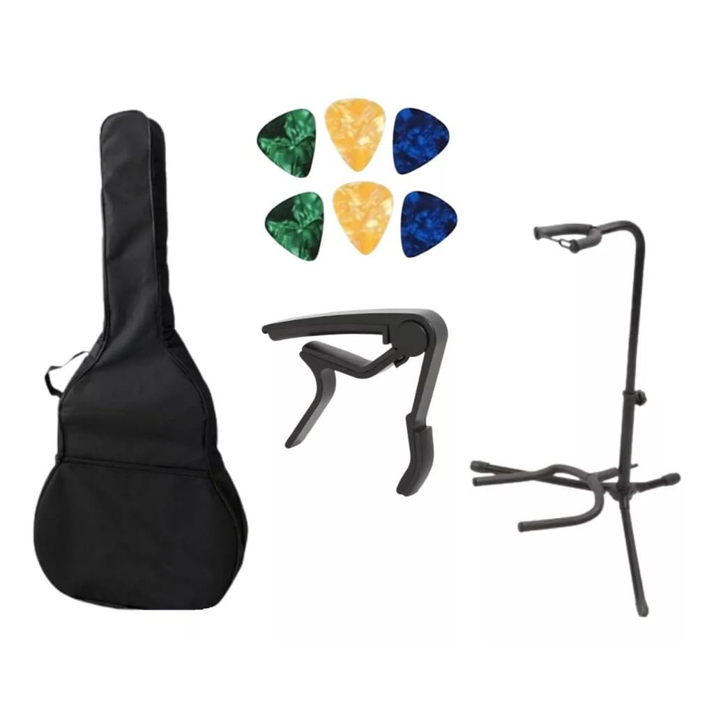 Capa Bag Violão + Capotraste+ 6 Palhetas+ Suporte Chão