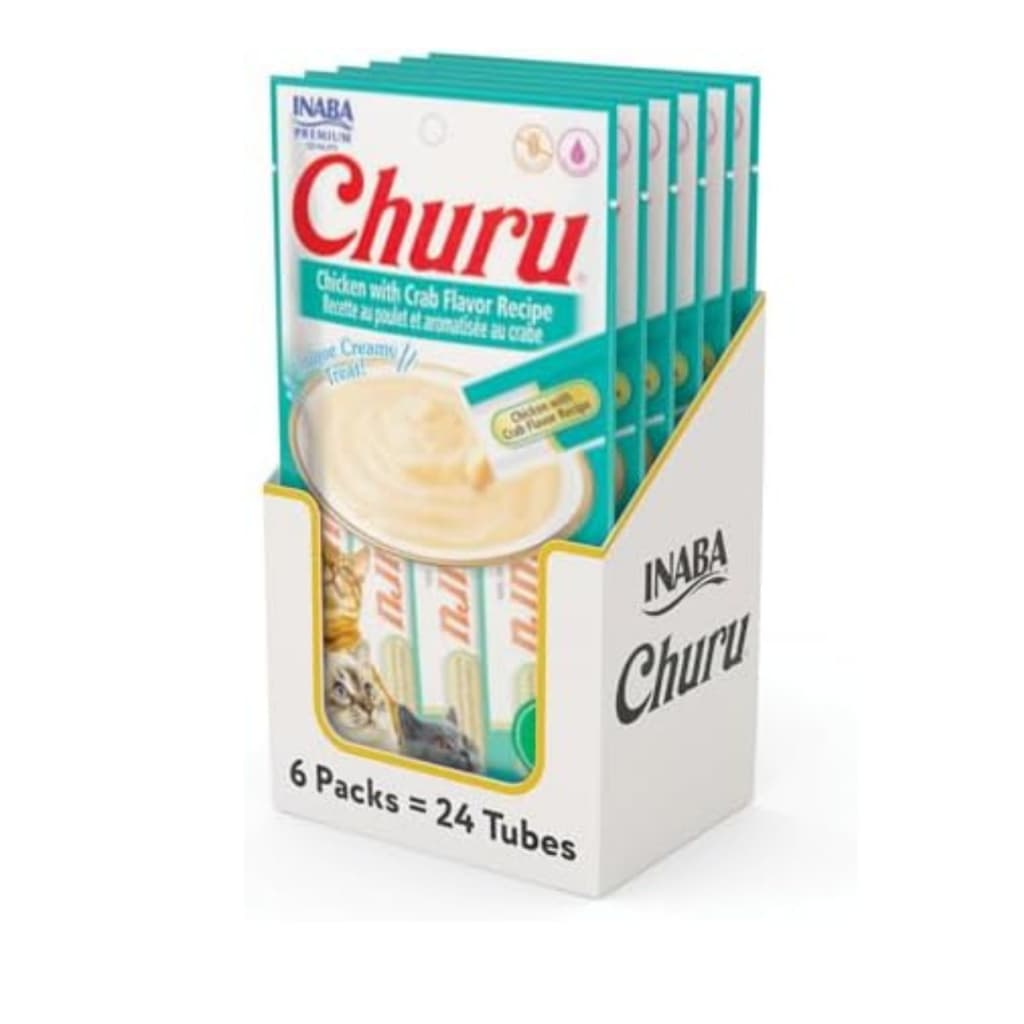 Petisco churu gato galinha com caranguejo  sache gato churu 6 pacotes (24 saches)