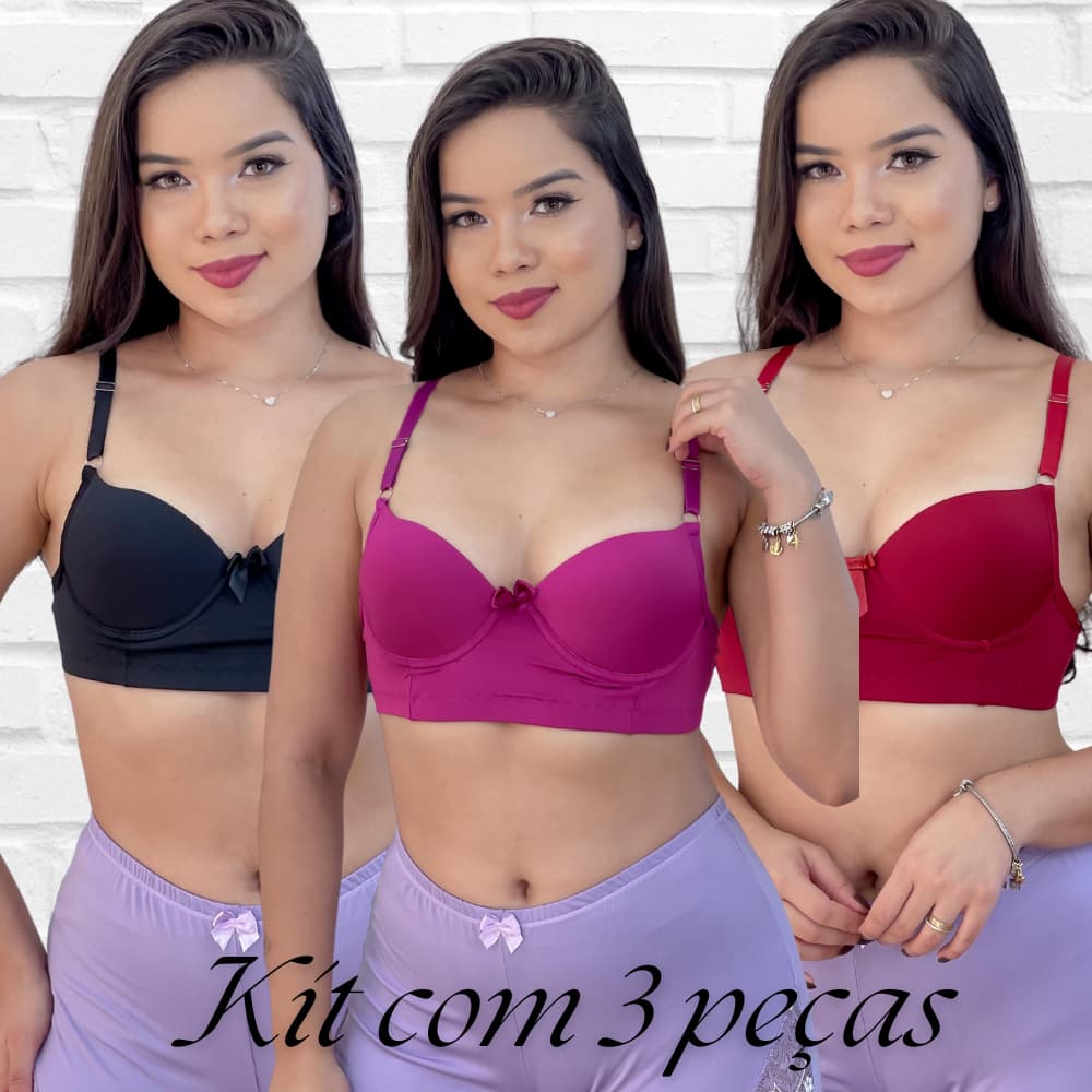 Kit 3 Sutiã Reforçado Basico Liso Com bojo Confortável Direto de fábrica Promoção