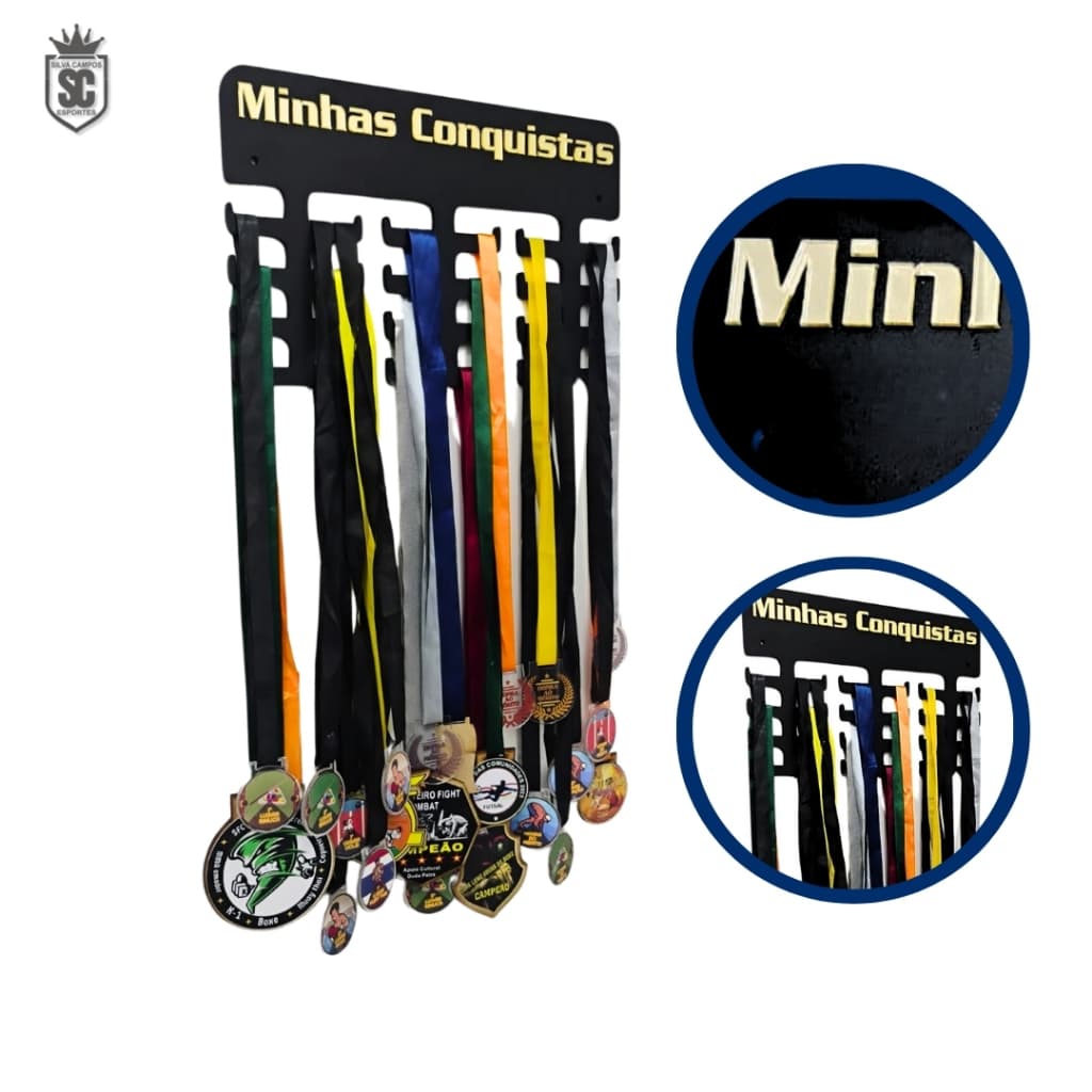 Porta Medalhas Personalizado MDF Corrida Futebol Natação Triatlo Volei  Feminino Unissex Preto