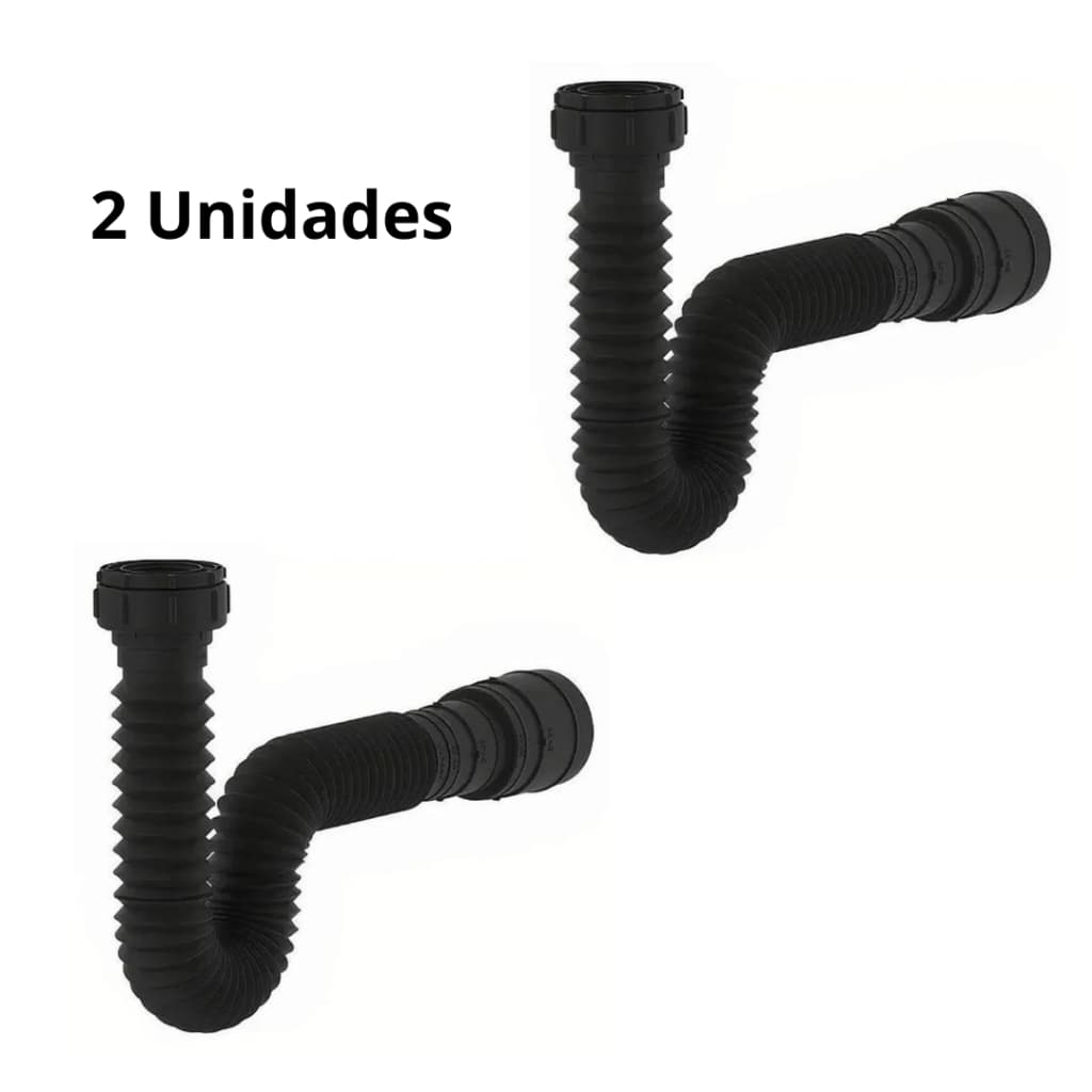 Kit 02 Sifão Flexível Sanfonado Ajustável Pia Cozinha Tanque Preto
