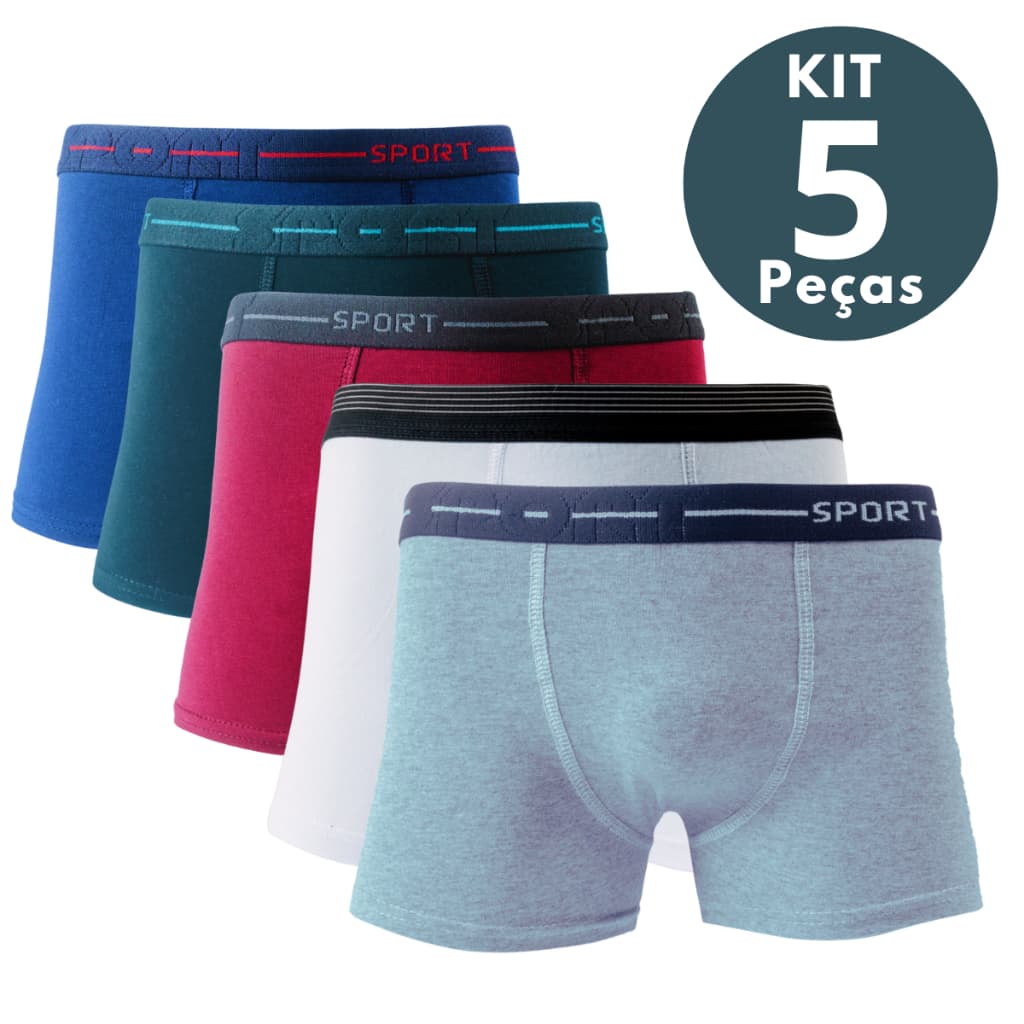 Kit 5 Cueca Box Boxer Masculino De Algodão Tecido Premium Confortável