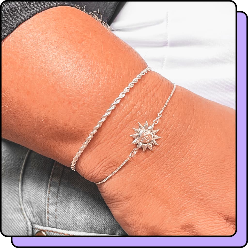 Kit 2 Pulseira Feminina Prata 925 Sol Cordão Baiano Pulseiras Feminina Banhada