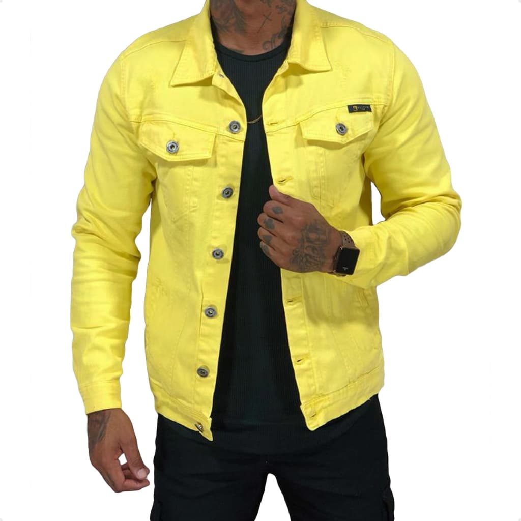 Jaqueta Sarja Jeans Masculina Com Elastano Destroyed Austin Club Casaco Jaqueta Amarela Premium