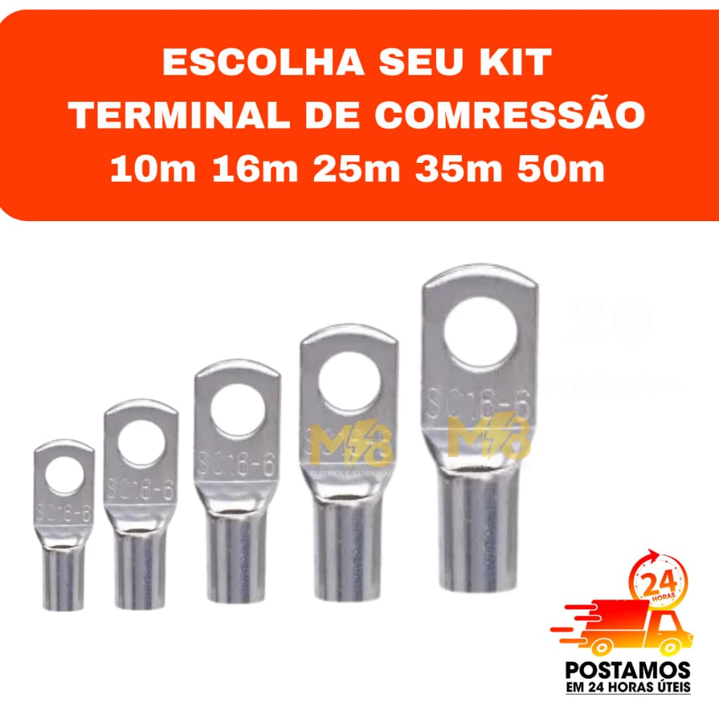 Terminal de Compressão 10m /16m 25m 35m 50m para cabos TM/ até 10 UNIDADES