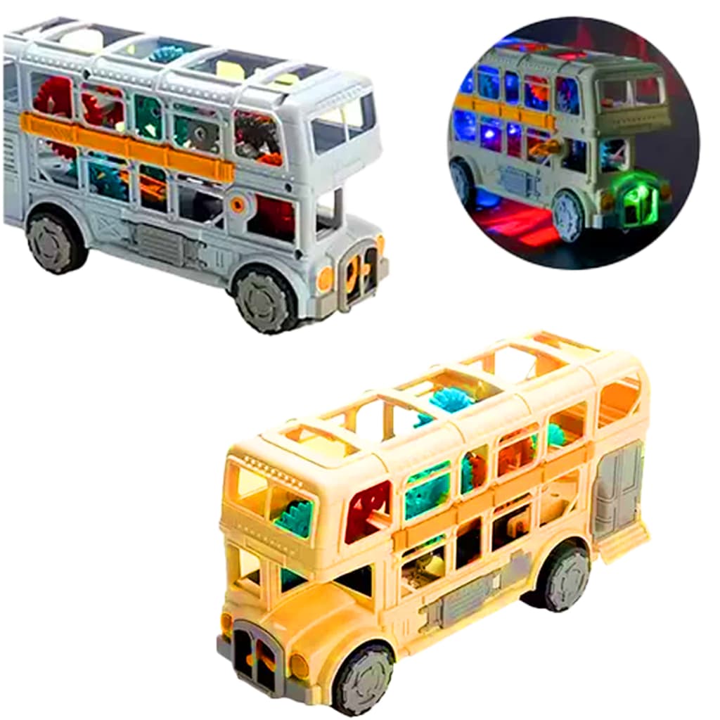 Ônibus Brinquedo Retro Bate e Volta Som Luz Engrenagem Interativo