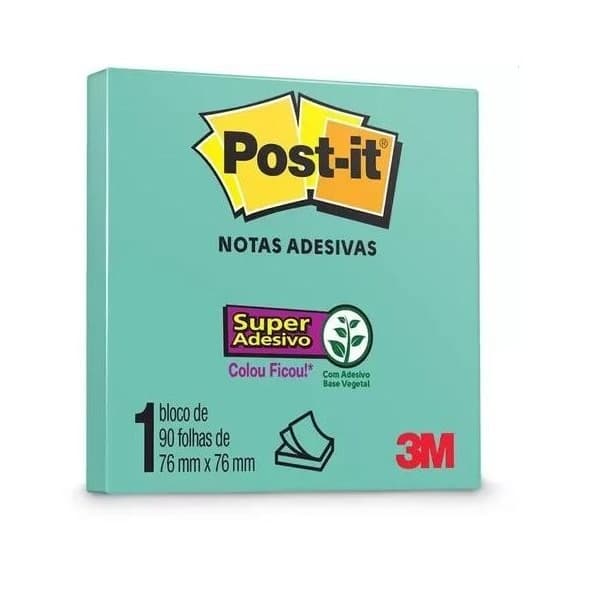 Bloco Adesivo Post-It 76x76 Com 90 Folhas AZUL AQUA