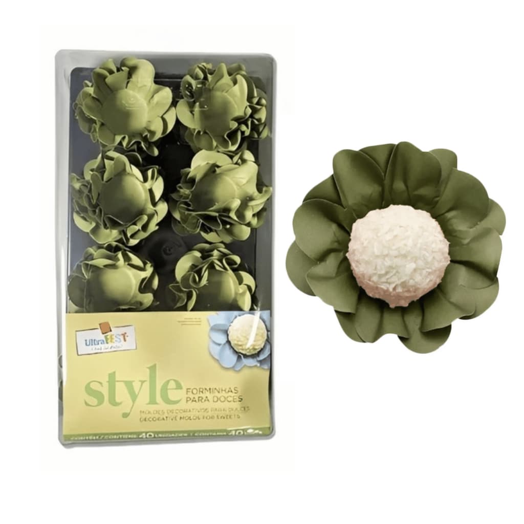 40 Forminha para Doces Finos Formato Flor - Casamento/Aniversário/Batizado-VERDE OLIVA