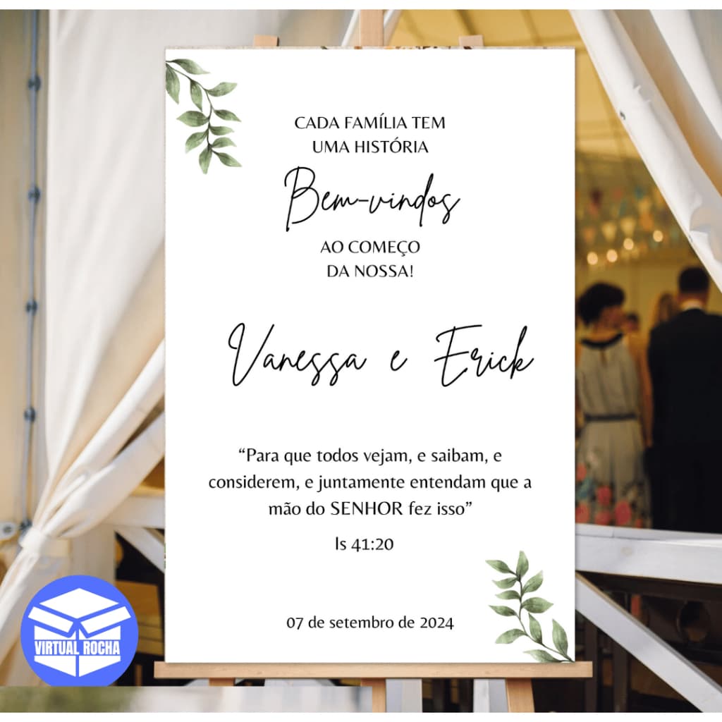 Placa Bem Vindo ao Nosso Casamento Branco e Verde Mdf