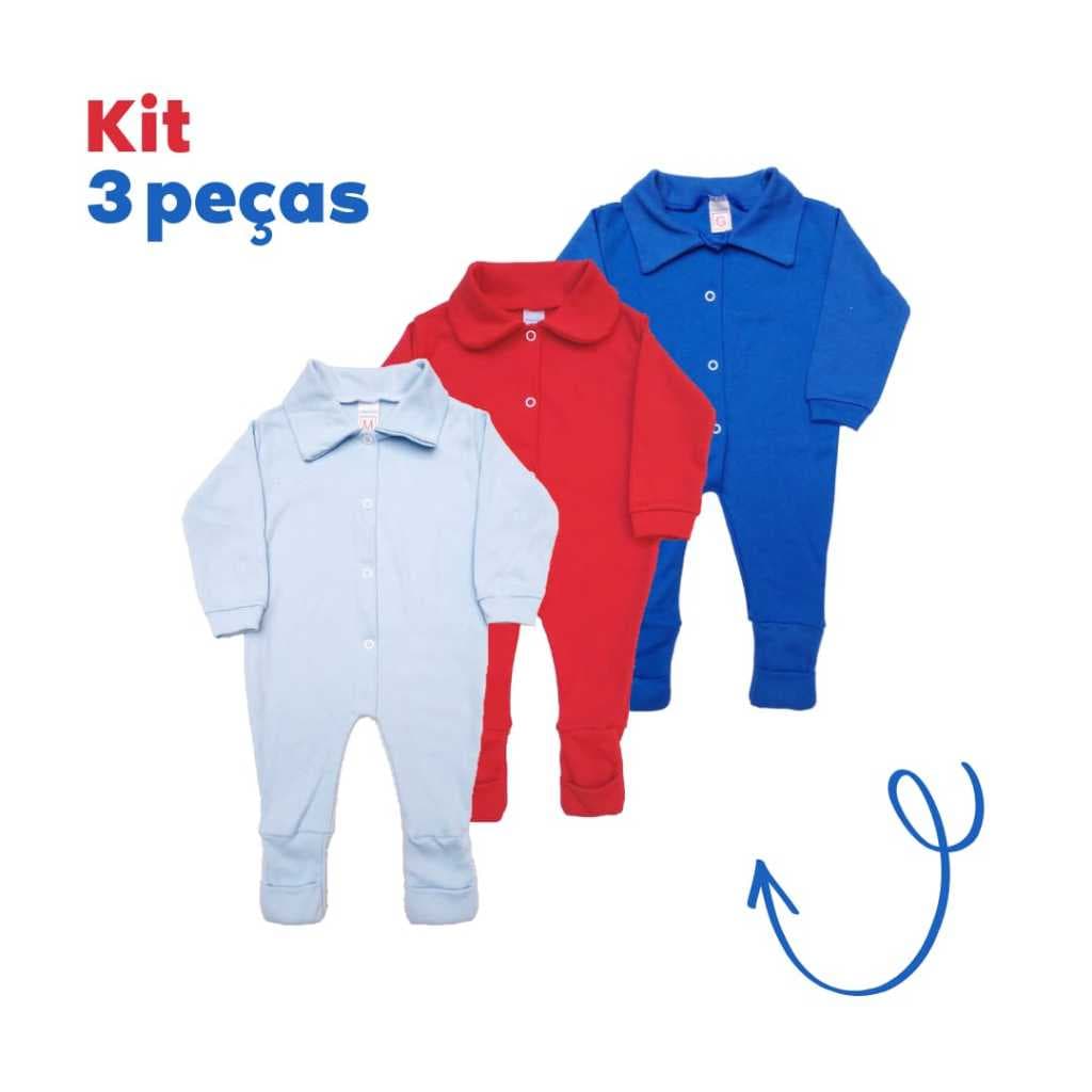 KIT 3 PEÇAS MACACÃO BEBÊ (SUEDINE 100% ALGODÃO) SUPER CONFORTÁVEL