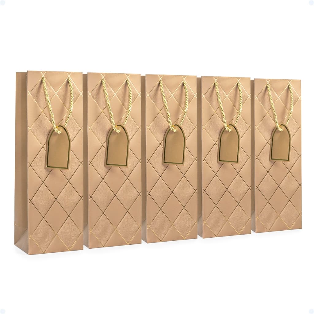 Kit 5 Sacola De Papel Para Garrafas De Vinho Reforçada De Papel Com Alça Embalagem Para Presente