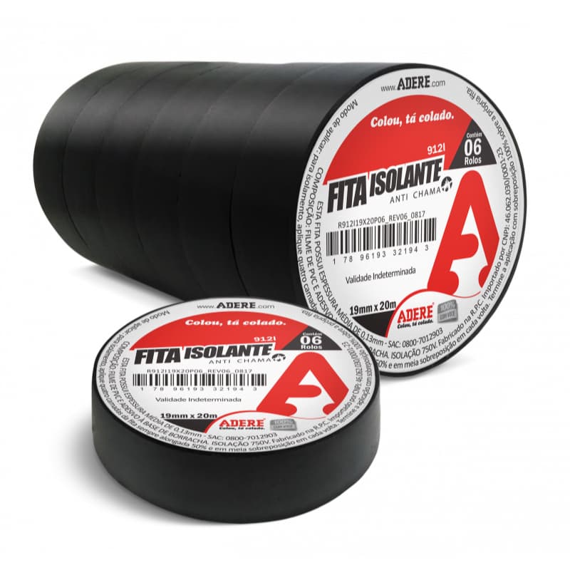 10 FITAS ISOLANTE ADERE PRETO FOSCA 18MM X 20 METROS
