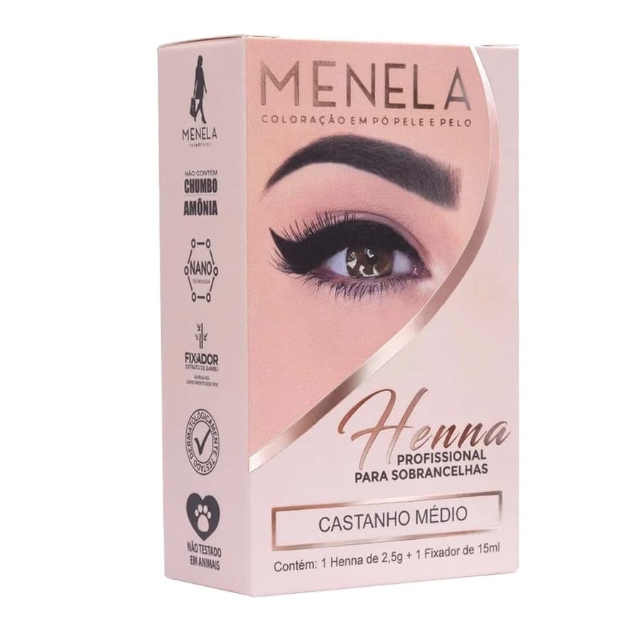 Henna de Sobrancelhas Castanho Médio Com Fixador Menela 2,5g
