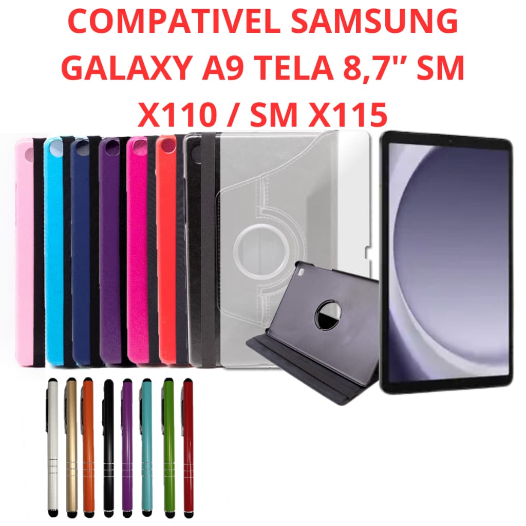 Capa Case Giratória 360 Tablet Para Galaxy Tab A9 8,7''  X110 X115 / Película de Vidro