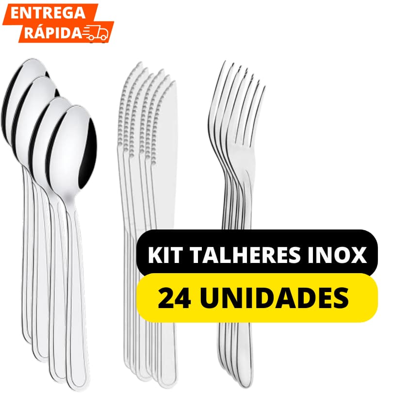 Jogo Talher 24 Peças Aço Inoxidável 8 Facas 8 Garfos e 8 Colheres De Qualidade Resistente Para Cozinha Mesa